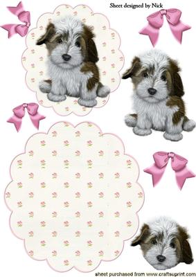 Little Puppy with Bows on a Floral Rocker/wobble Card