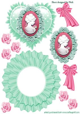 Beautiful Lady Cameo with Bows and Roses Frilled Rocker Card