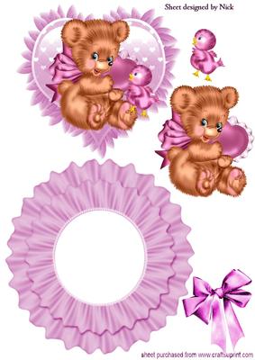 Teddy with Little Bird on Frilled Rocker Card
