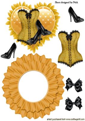 Glitter Gold Basque with Black Sparkle Shoes on Rocker Card