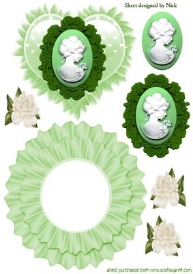 Lady Cameo in Green with Cream Roses Rocker