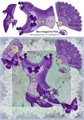 Vintage Purple Basque with Fan and Butterflies 8x8