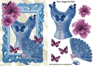 Vintage Blue Basque with Flowers in Ornate Frame