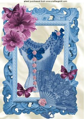 Blue Vintage Basque with Blue Fan and Flowers A4