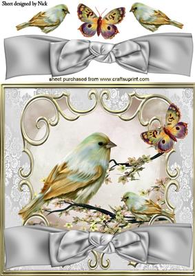 Pretty Birds in Ornate Frame with Bow 8x8