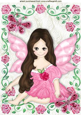 Pretty Faerie in Rose Frame with Glitter Butterflies A4