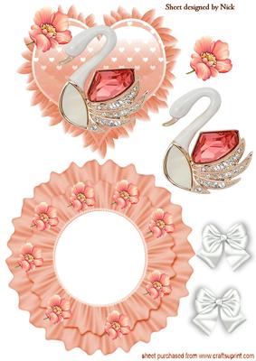 Jewelled Swan with Peach Flowers on a Frilled Rocker