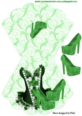 Green Lace Basque, with Lace Shoes Rocker Card