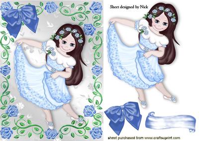 I Love to Dance, in Pretty Blue Rose Frame A4