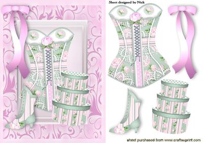 Pink/stripe Basque with Roses in Scroll Frame