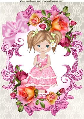 Little Girl in Rose Frame with Bow A4
