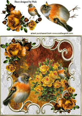 Autumn Shades with Birds in Ornate Frame 8x8