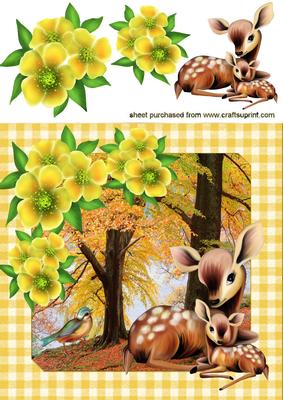 Mum and Baby Deer with Yellow Flowers 8x8