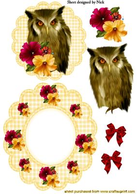 Owl with Pretty Flowers and Bows Rocker/wobble Card