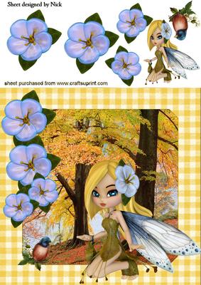 Autumn Faerie with Little Bird with Flowers 8x8