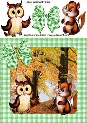 Owl and Cute Little Chipmunk in the Woodlands 8x8