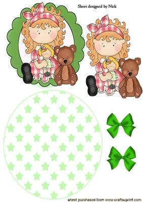 Little Girl with Her Teddy Rocker/wobble Card