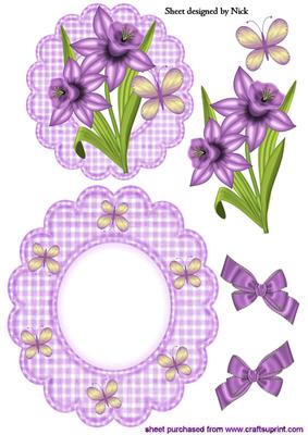 Purple Daffodils with Butterflies and Bows Rocker Card