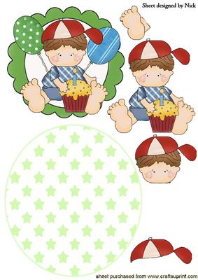 Boys Birthday with Balloons and Cake Rocker Card