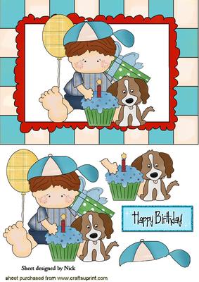 Birthday Boy with His Puppy and Cake