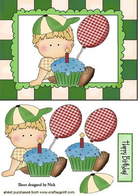 Birthday Boy in Green Hat with Balloon