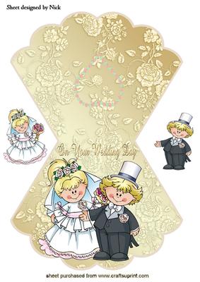 Bride and Groom on Gold Floral Rocker Card