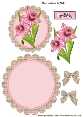 Pretty Pink Daffs on Tartan Scalloped Rocker with Bows