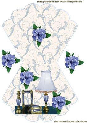 Ladies Dressing Table Set in Blue with Roses Rocker Card