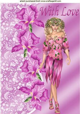 Pink Iris with Flower Girl A4
