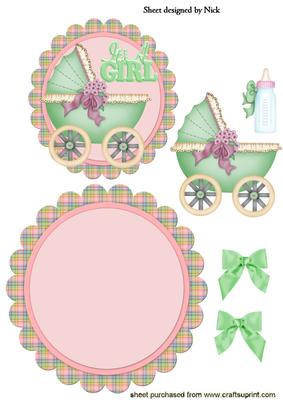 Baby Girls Pram with Bows Rocker Card