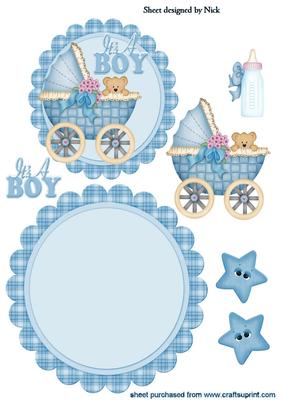 Baby Boys Pram with Stars Rocker Card