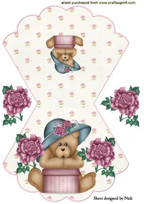 Cute Teddy in Bonnet with Roses Rocker Card