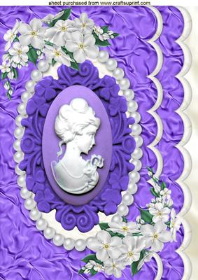 Purple Cameo with Ladies and White Flowers in Pear Frame A4