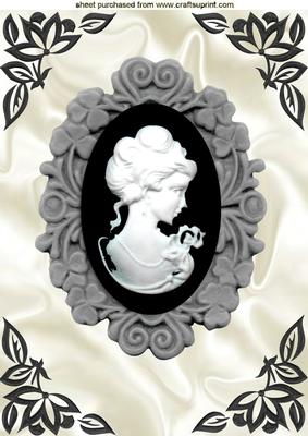 Cream Satin with Lady Cameo in Black/grey A4