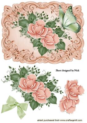 Peach Roses with Butterfly and Bow