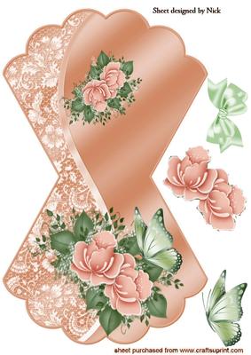 Peach Roses and Lace with Butterfly Rocker Card