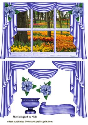 Woodland of Tulips with Blue Drapes and Window