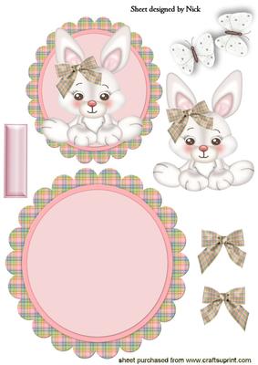Cute Little Bunny with Bows Wobble Rocker Card