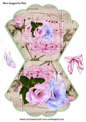 Pink and Lilac Flowers on Vintage Music Rocker Card