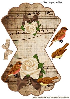 Cream Rose with Ribbon on Music with Birds Rocker Card