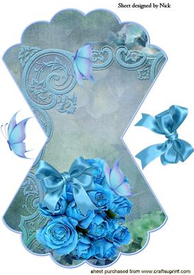 Blue Roses with Bow and Butterflies Rocker Card