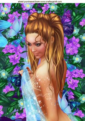 Beautiful Lady with Fantasy Flowers and Butterflies A4