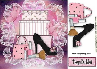 Shoes and Makeup with Butterflies 8x8