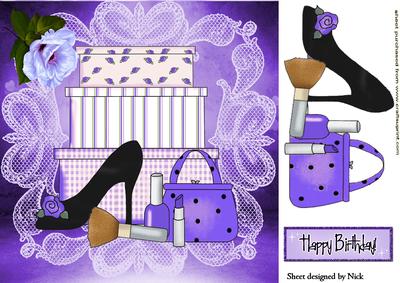 Purple Makeup and Shoe on Lace with Rose 8x8
