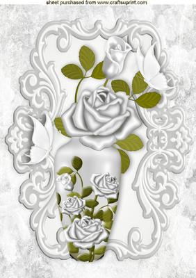 Vase of White Roses with White Butterflies A4