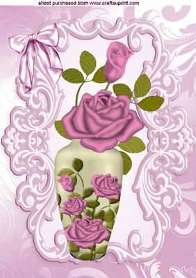 Pink Roses in a Vase with Butterflies A4