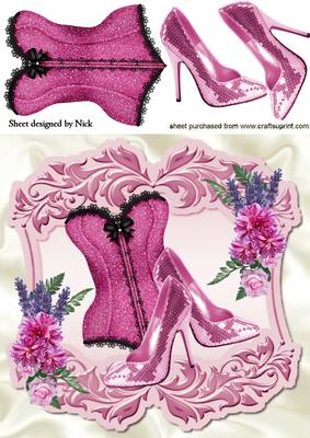 Pink Sparkle Basque with Shoes and Flowers 8x8