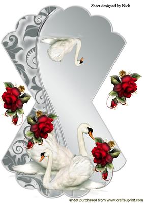 Red Roses with White Swans Rocker Card