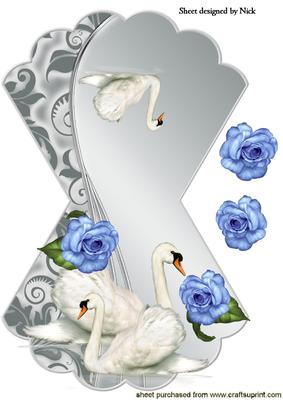 Blue Roses with White Swans Rocker Card