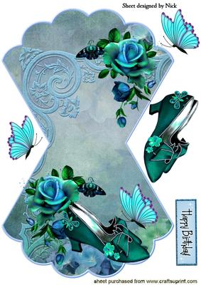 Pretty Jade Antique Shoes with Roses Rocker Card